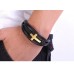 Bratara piele Gold Cross Santo